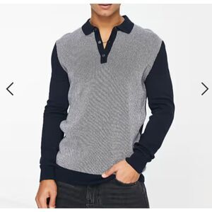New Look NWT Men's slim fit patterned polo shirt knit in navy